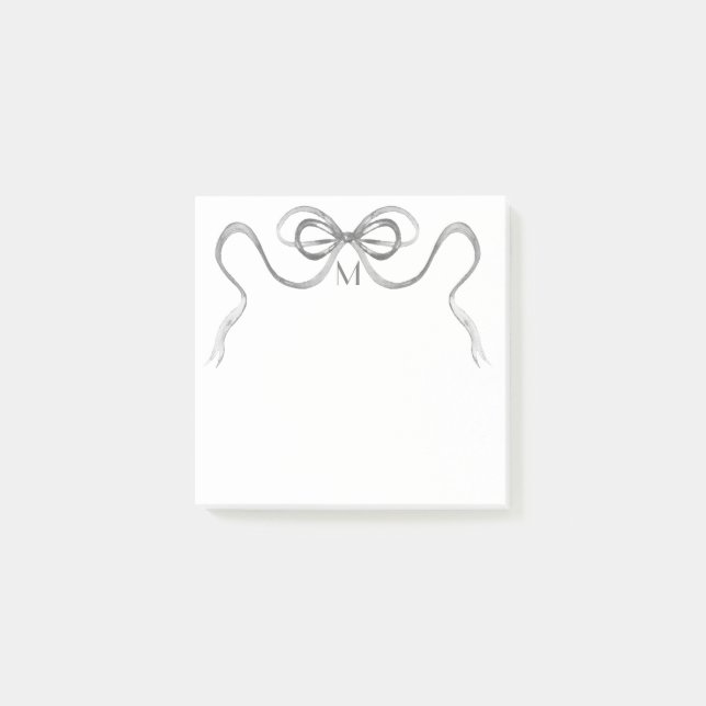 Watercolor Grey Bow Monogram Post-it Notes (Front)
