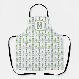 Watercolor Grey Bows and Green Topiary Monogram Apron