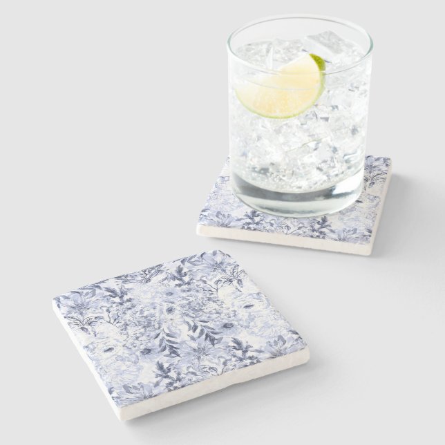 Watercolor grey floral hand paint stone coaster (Side)