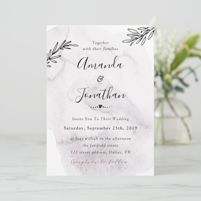 Watercolor Grey Minimalistic Wedding Invitation (Standing Front)