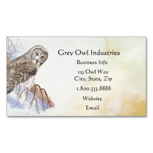 Watercolor Grey Owl Industries Bird Magnetic Business Card