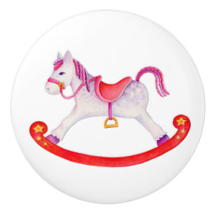Watercolor grey purple red rocking horse knob