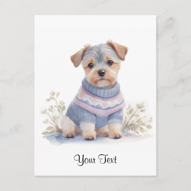 Watercolor Grey Schnauzer Puppy Dog Personized Postcard (Front)