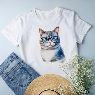 Watercolor Grey Tabby Cat Personalized Tri-Blend Shirt