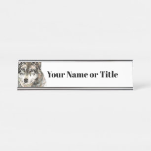 Watercolor Grey Wolf Animal Love Wolves Art Desk Name Plate