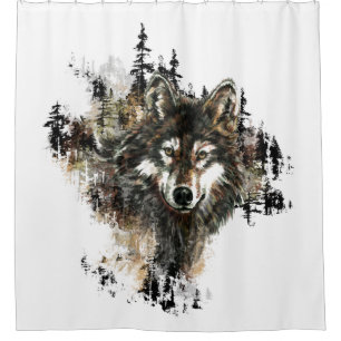 Watercolor Grey Wolf Mountain Animal Art