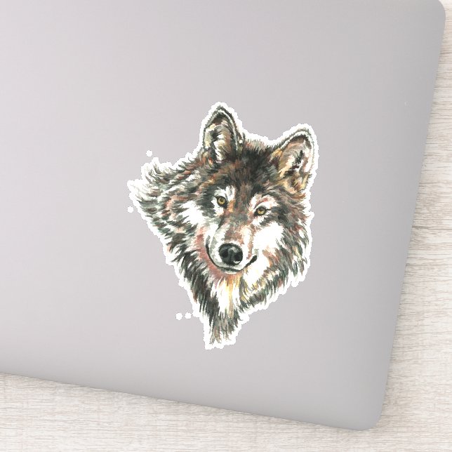 Watercolor Grey Wolf Wildlife Animal Nature Art (Detail)