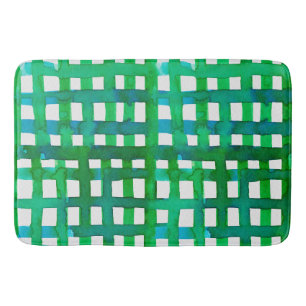 Watercolor grid – green bath mat