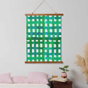 Watercolor grid – green hanging tapestry