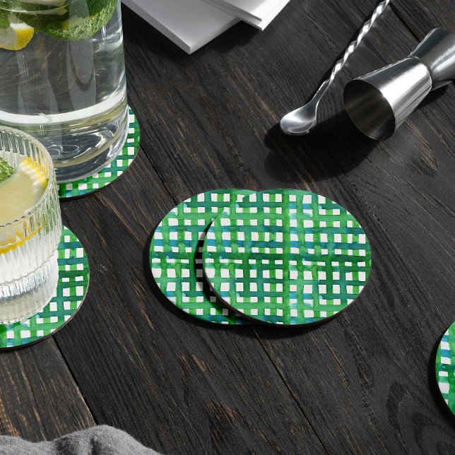 Watercolor grid – green square paper coaster (Creator Uploaded)