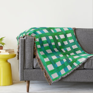 Watercolor grid – green throw blanket