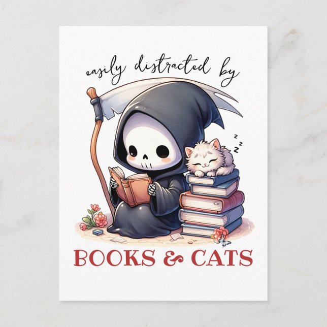 Watercolor Grim Reaper Book Lover  Postcard (Front)