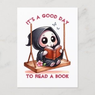 Watercolor Grim Reaper Book Lover Postcard