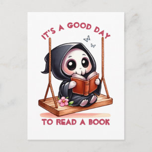 Watercolor Grim Reaper Book Lover Postcard