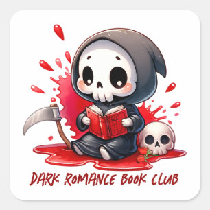 Watercolor Grim Reaper Book Lover Square Sticker