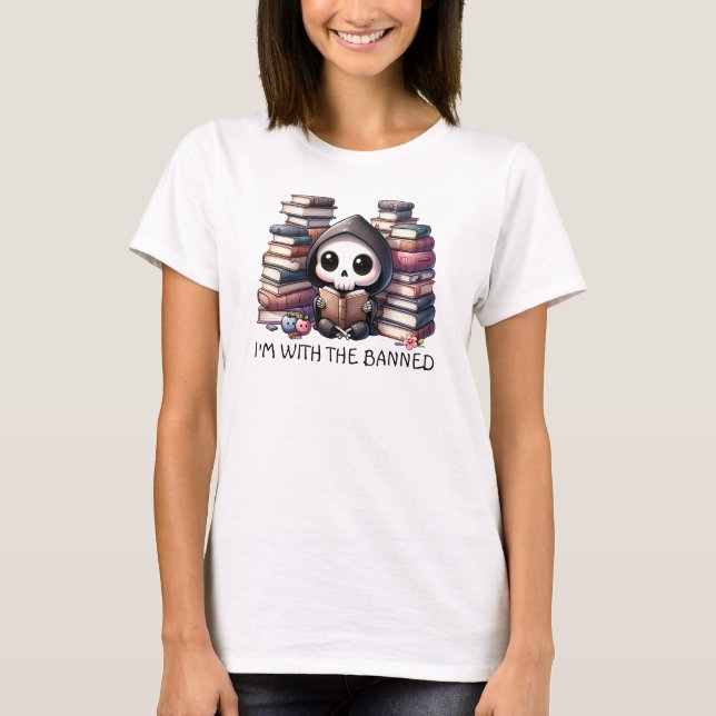 Watercolor Grim Reaper Book Lover  T-Shirt (Front)