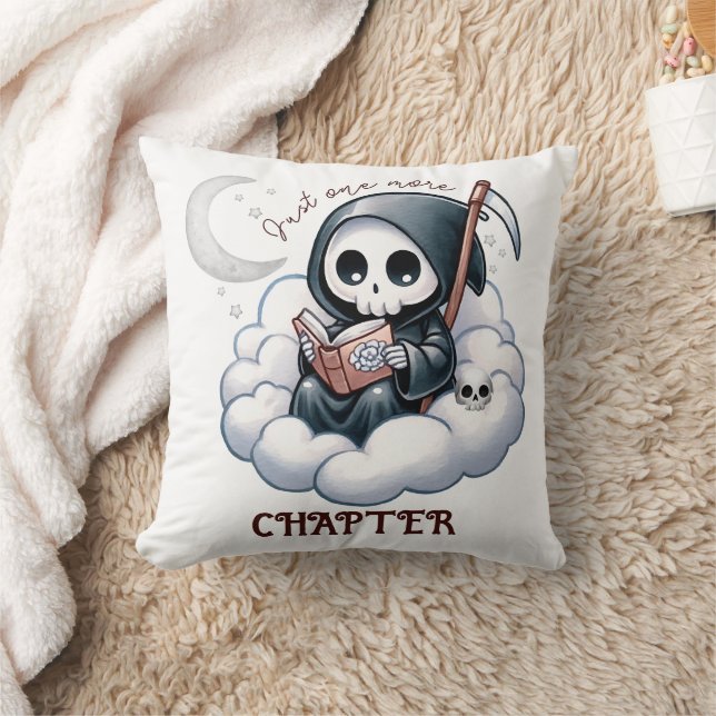 Watercolor Grim Reaper Book Lover  Throw Pillow (Blanket)