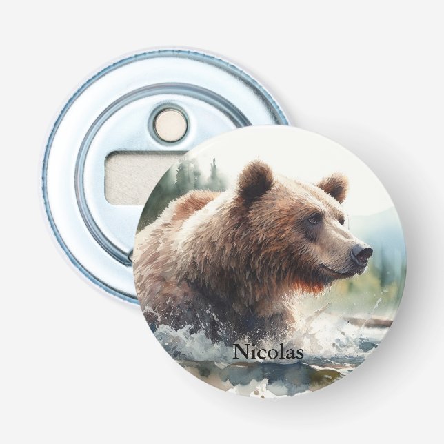 Watercolor Grizzly Bear Wildlife Nature Art Bottle Opener (Front)