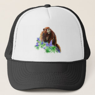 Watercolor Groundhog Marmot Wildlife Nature Art Trucker Hat