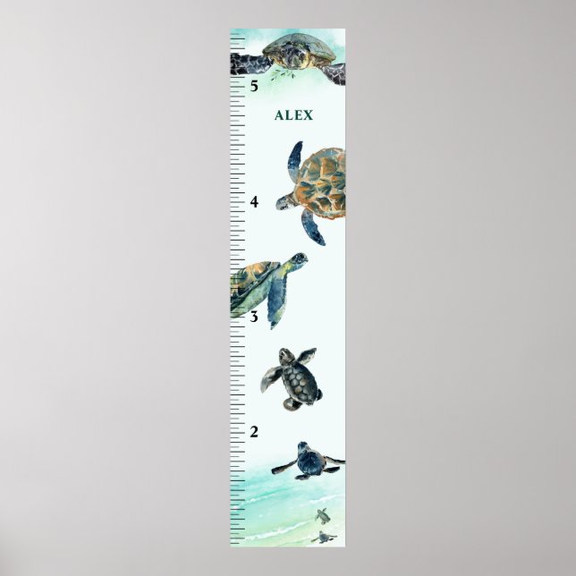 Watercolor Growing Sea Turtles Personalized Poster (Front)