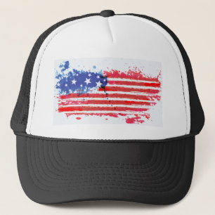 watercolor grunge American Flag Trucker Hat