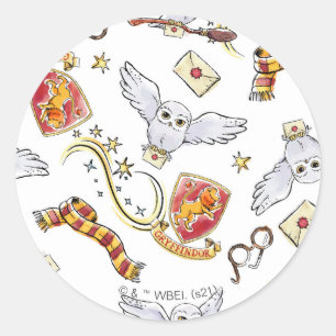 Watercolor GRYFFINDOR™ Hedwig Pattern Classic Round Sticker