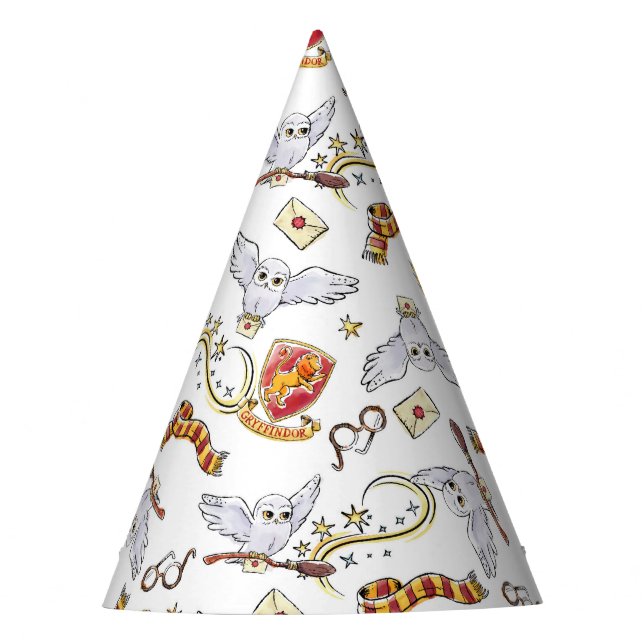 Watercolor GRYFFINDOR™ Hedwig Pattern Party Hat (Front)
