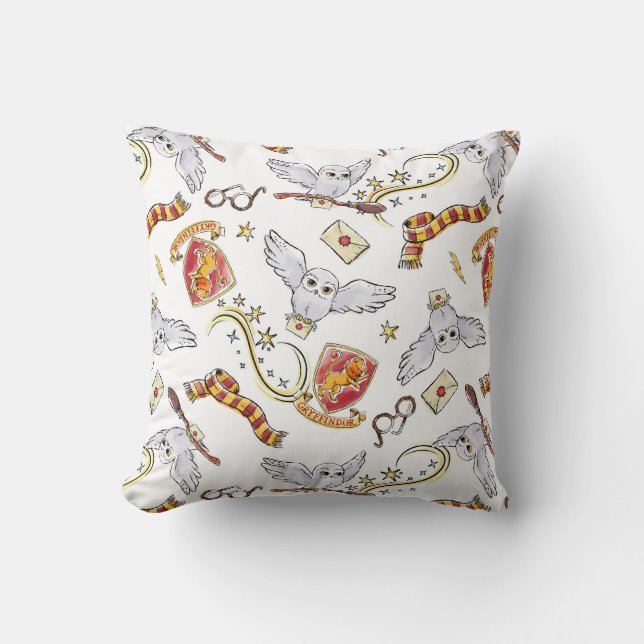Watercolor GRYFFINDOR™ Hedwig Pattern Throw Pillow (Front)