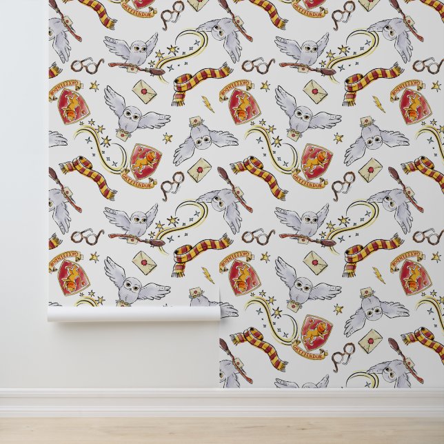 Watercolor GRYFFINDOR™ Hedwig Pattern Wallpaper (Application)