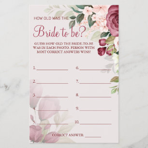 Watercolor  Guess how old was She shower game card