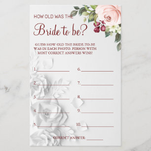 Watercolor  Guess how old was She shower game card