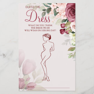 Watercolor Guess the Dress Bridal shower game card