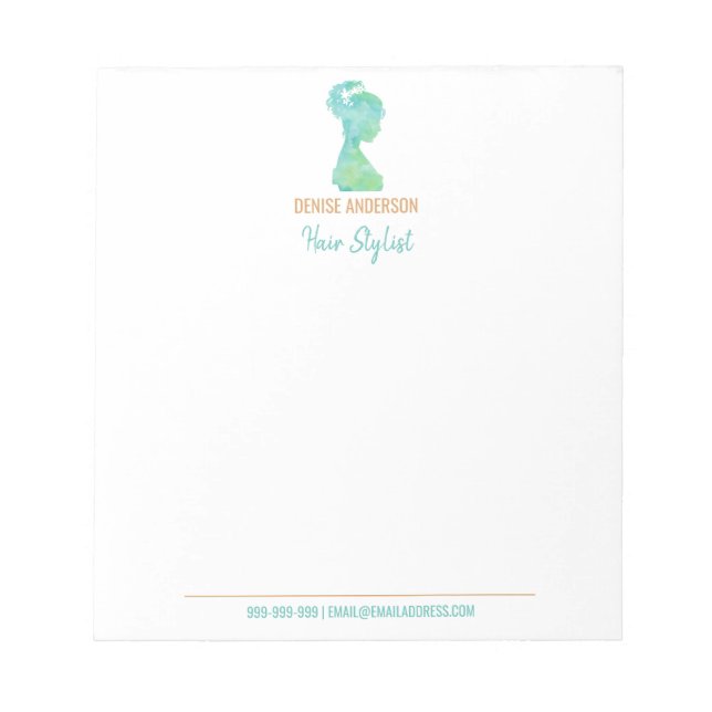 Watercolor Hair Stylist Beauty Salon Personalized Notepad (Front)