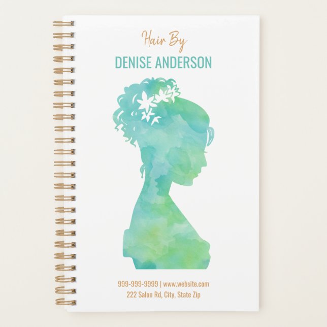 Watercolor Hair Stylist Beauty Salon Personalized Planner (Front)