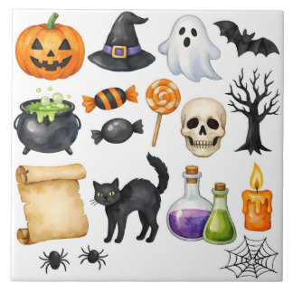 Watercolor Halloween Collage Tile