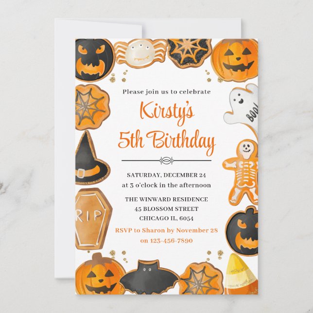 Watercolor Halloween Cookie Birthday Party Invitation (Front)