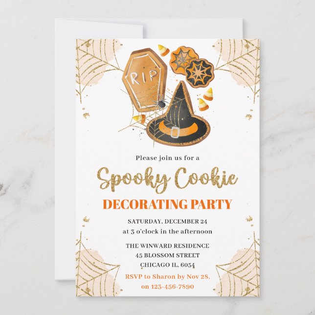 Watercolor Halloween Cookie Decorating Party Invitation (Front)