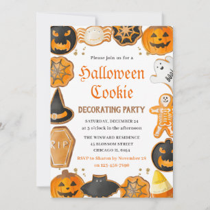 Watercolor Halloween Cookie Decorating Party Invitation