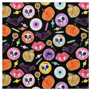 Watercolor Halloween Cookies Spooky Pattern Fabric