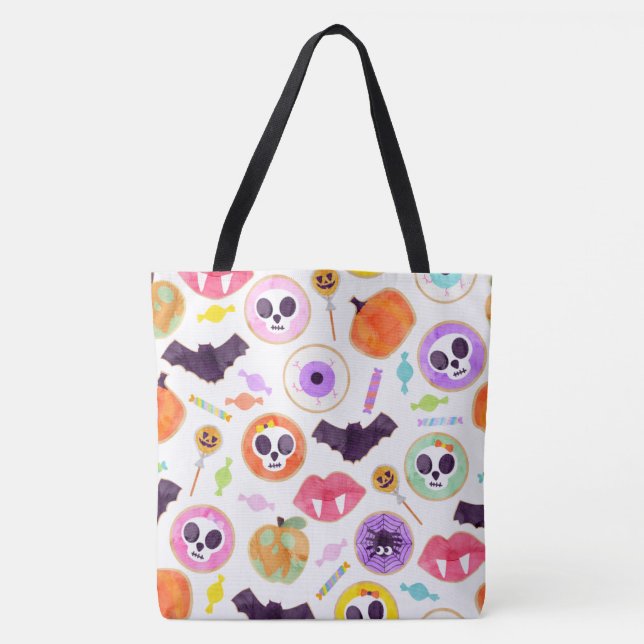 Watercolor Halloween Cookies Spooky Pattern Tote B Bag (Front)
