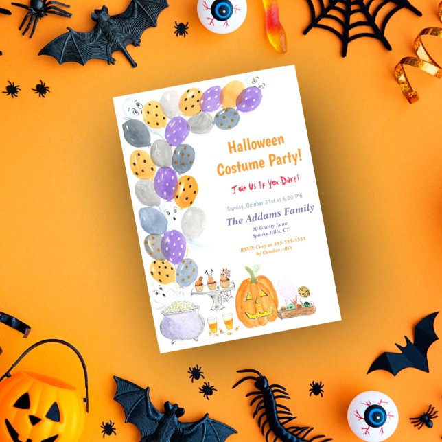 Watercolor Halloween Costume Party Invitation (A fun watercolor Halloween invitation for your next kids party! )