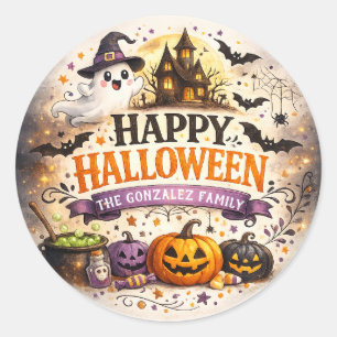 Watercolor Halloween Family Round Sticker