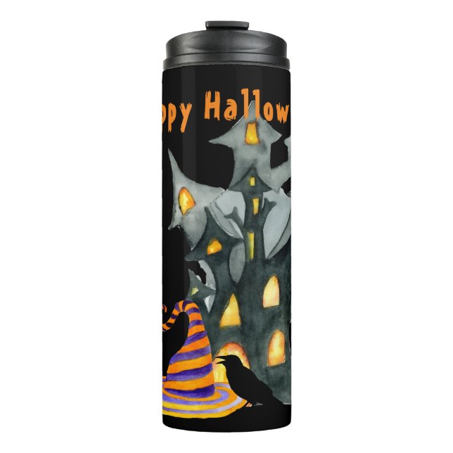 Watercolor Halloween House & Hat   Thermal Tumbler (Front)