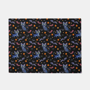 Watercolor Halloween illustration with black cats Doormat