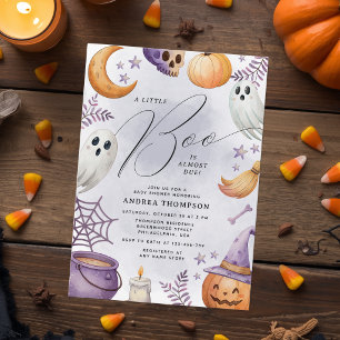Watercolor Halloween Little Boo Baby Shower Invitation
