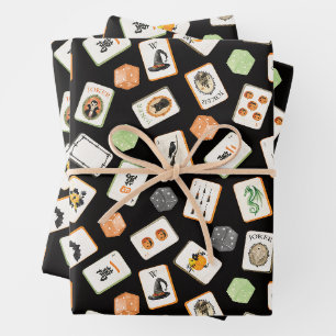Watercolor Halloween Mahjong Tiles Wrapping Paper Sheet