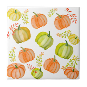 Watercolor Halloween pattern with pumpkins Beverag Tile