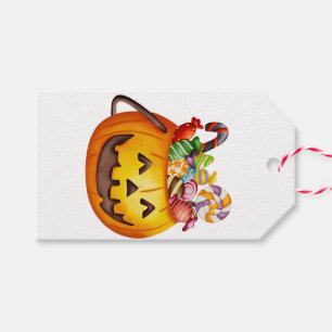 Watercolor Halloween Pumpkin with Candies Gift Tags