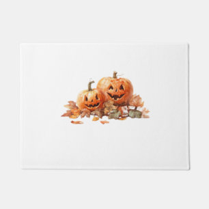 Watercolor Halloween Pumpkins with Autumn Leaves O Doormat