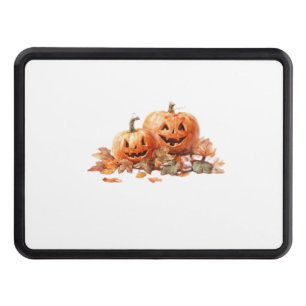Watercolor Halloween Pumpkins with Autumn Leaves O Trailer Hitch Cover